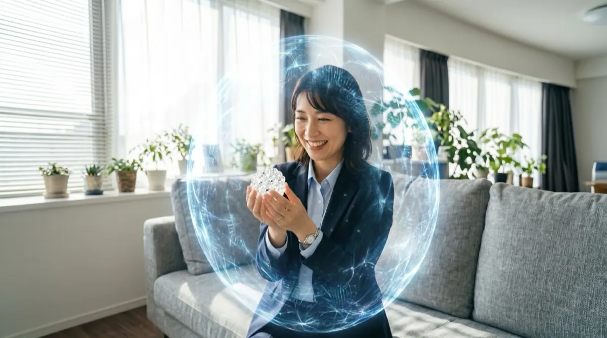 フラーレンボールに守られる女性